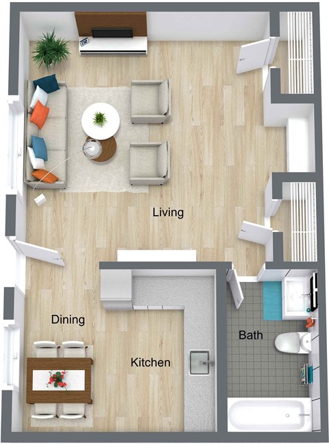 Floor plan for studio, 1 bath, 450 sqft